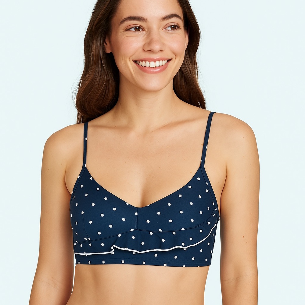 Summersalt Womens the Ruffle marina blue polka dot bikini top swimsuit 8